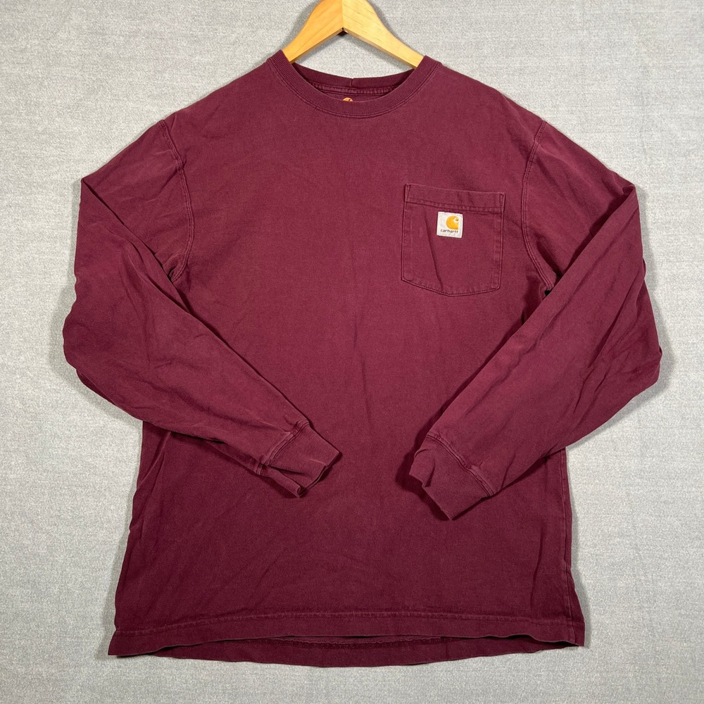 Carhartt K126 Original Fit Pocket Long Sleeve T-Shirt Mens S Burgundy Cotton